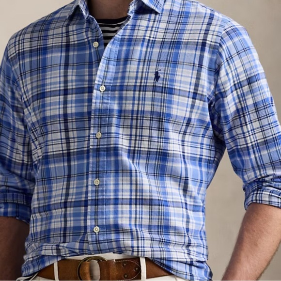 POLO RALPH LAUREN Plaid Button Down Long Sleeve Shirt in Navy/Green Size Medium - Picture 9 of 11